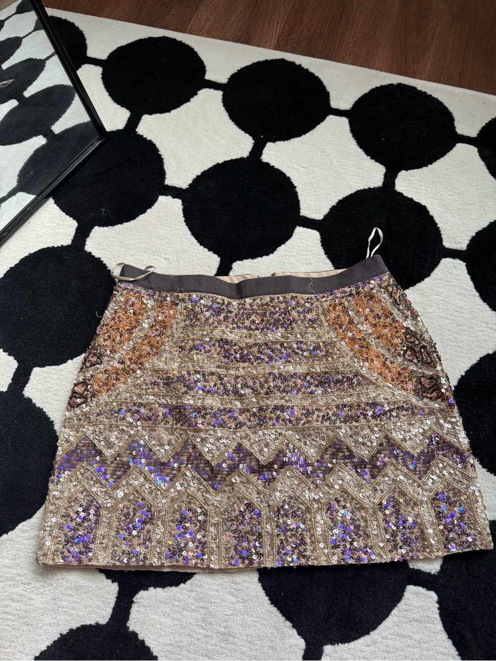 Embellished Sequin Mini Skirt in Gold and Purple